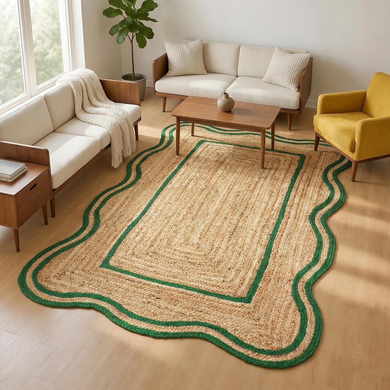 Green Double Border Scalloped JUte Floor Area Rug04