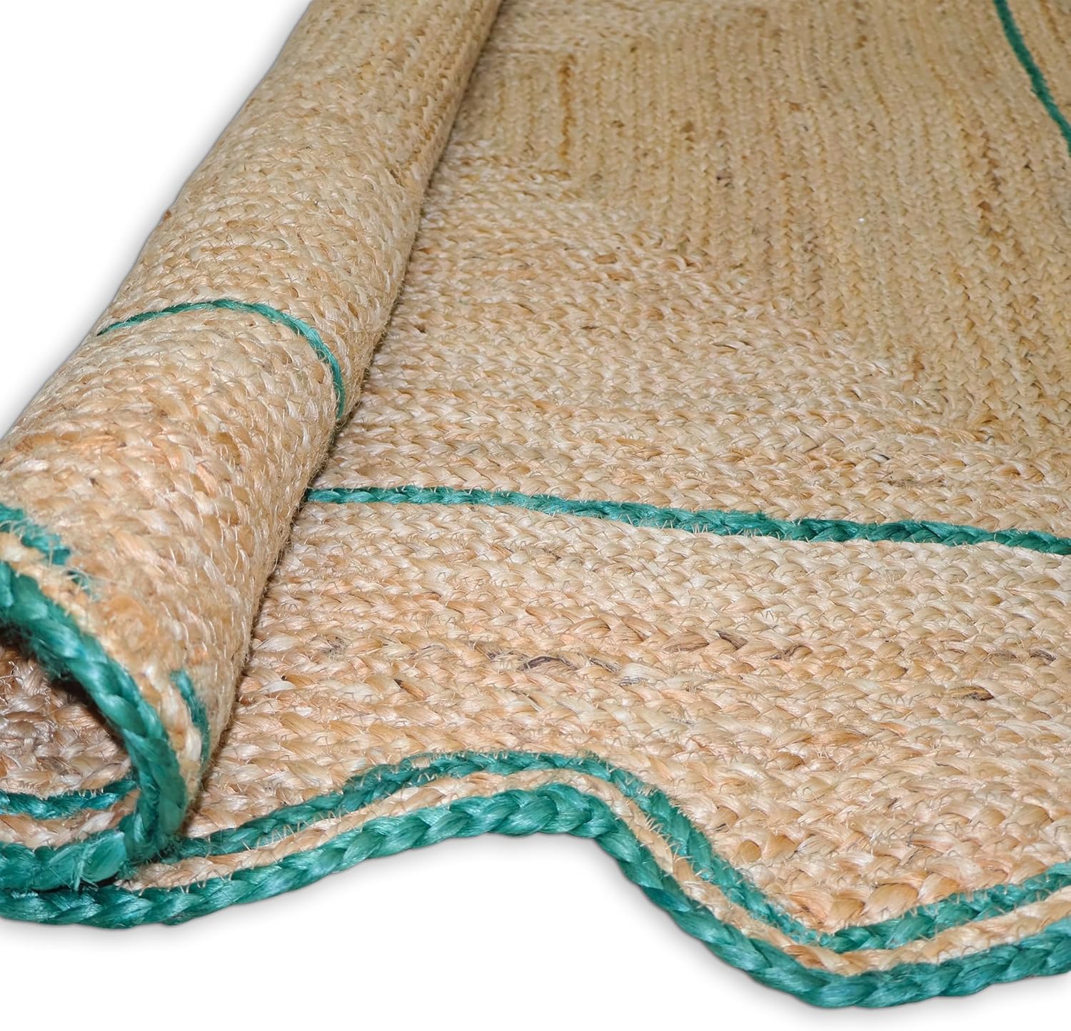 Green Double Border Scalloped JUte Floor Area Rug05