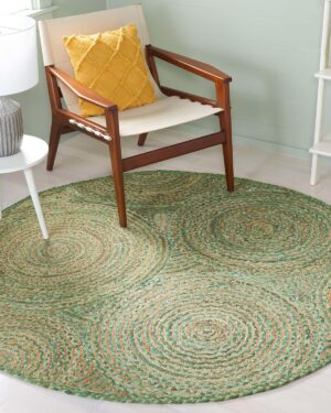 Green Jute Round Floor Area Rug
