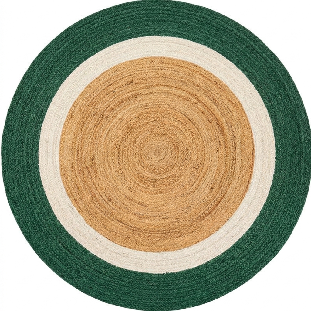 Green Border Round Braided Jute Rug ā Handmade Natural Area Carpet Green Border Round Braided Jute Rug Handmade Natural Fiber Area Rug for Living Room Bedroom Farmhouse and Boho Decor