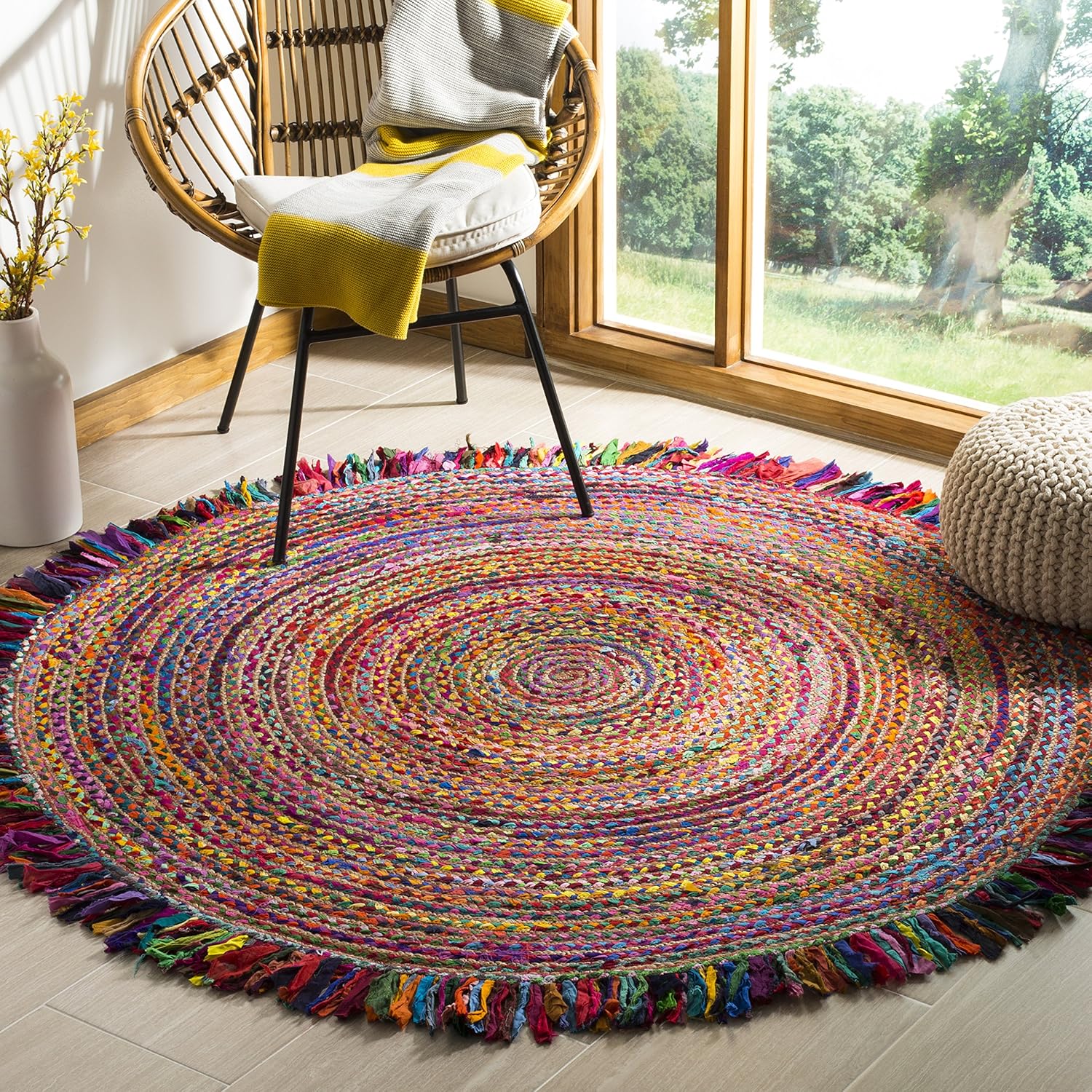 Multi Cotton Round Jute Rug Jhalar