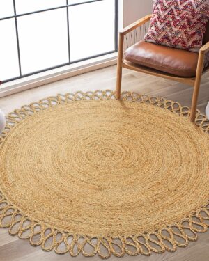 Natural Jute Area Rug With Jhalar