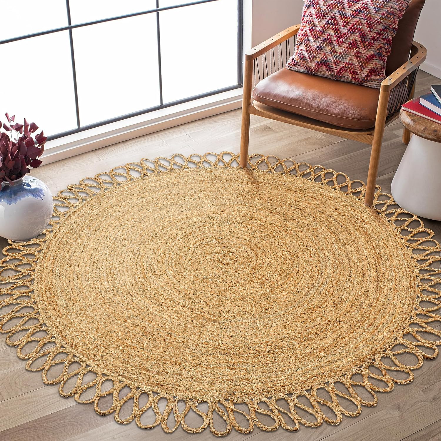 Natural Jute Area Rug With Jhalar Natural Jute Area Rug With Jhalar