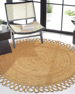 Natural Jute Area Rug With Jhalar