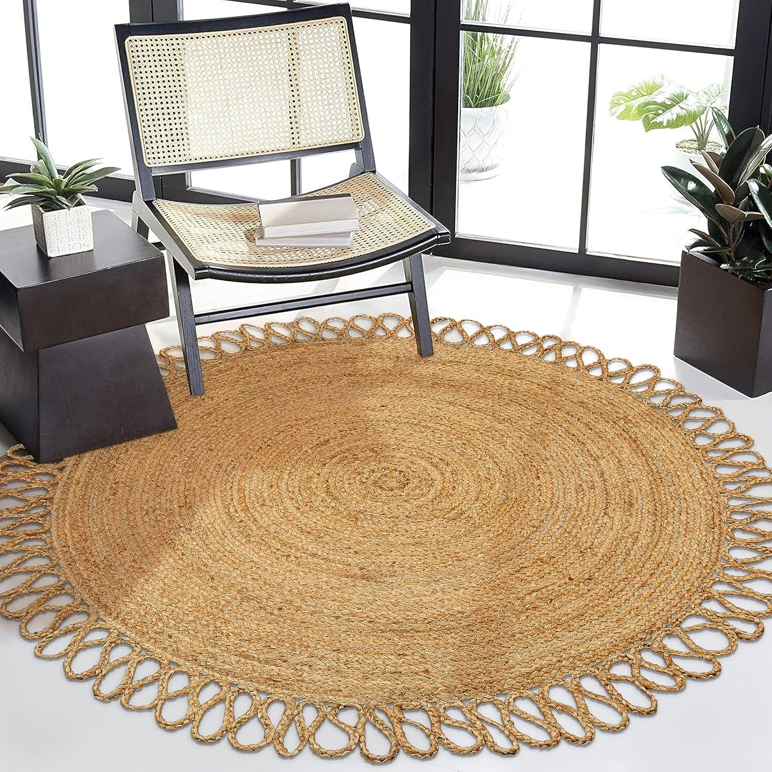 Natural Jute Area Rug With Jhalar