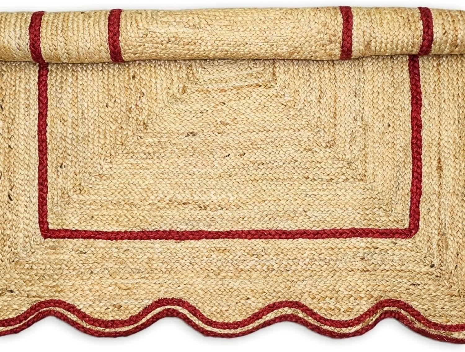 Red Double Border Scalloped Floor Area Rug03