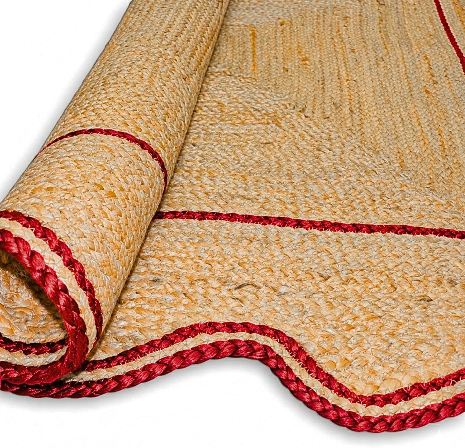 Red Double Border Scalloped Floor Area Rug05