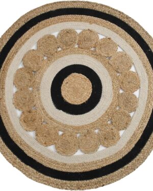 Round Floor Area Rug With White And Black Design