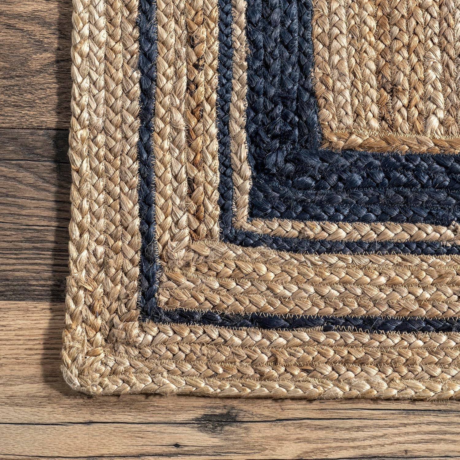 blue floor carpet Handwoven natural jute rectangular rug with elegant blue border design for modern home décor