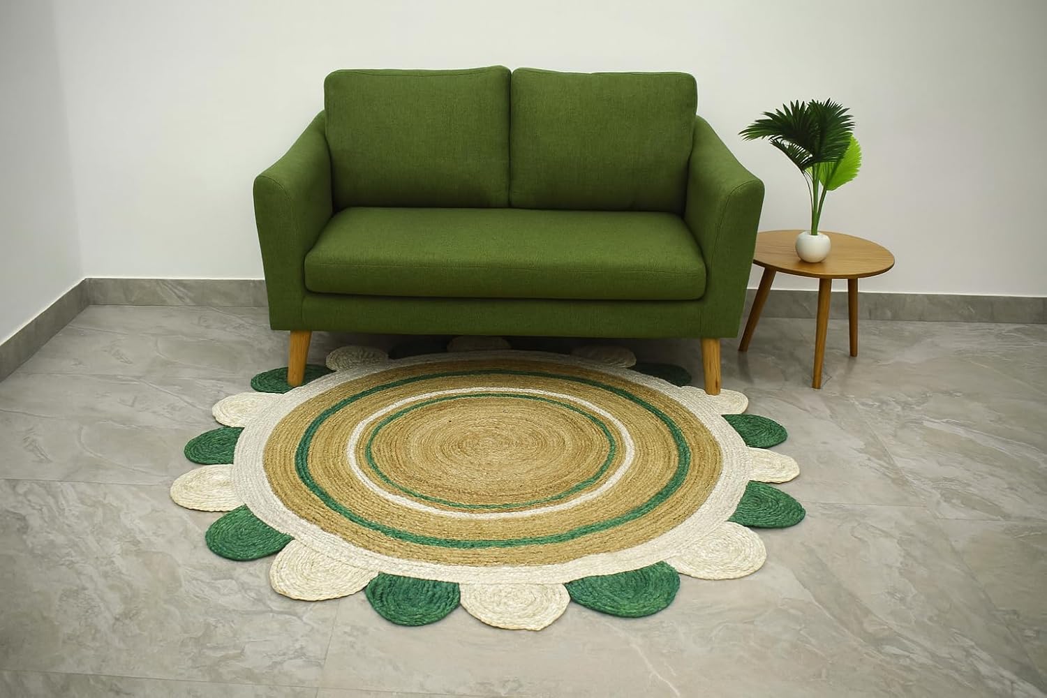 Green Whote Scalloped Round Area Rug Green Whote Scalloped Round Area Rug