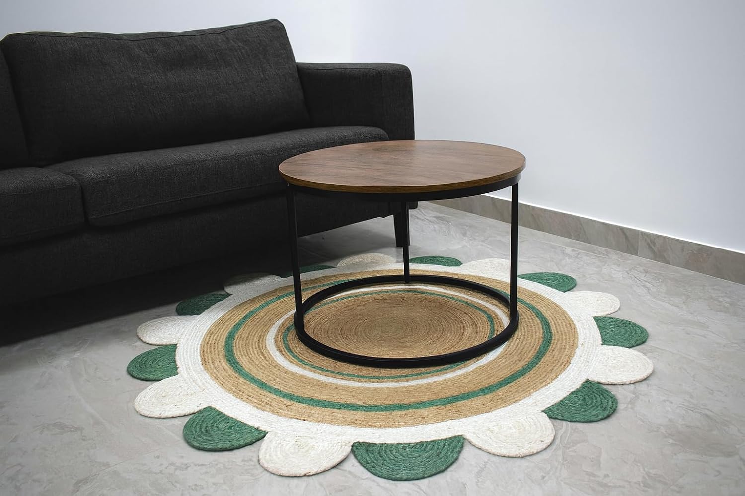 Green Whote Scalloped Round Area Rug02 Green Whote Scalloped Round Area Rug02