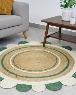Green Whote Scalloped Round Area Rug05