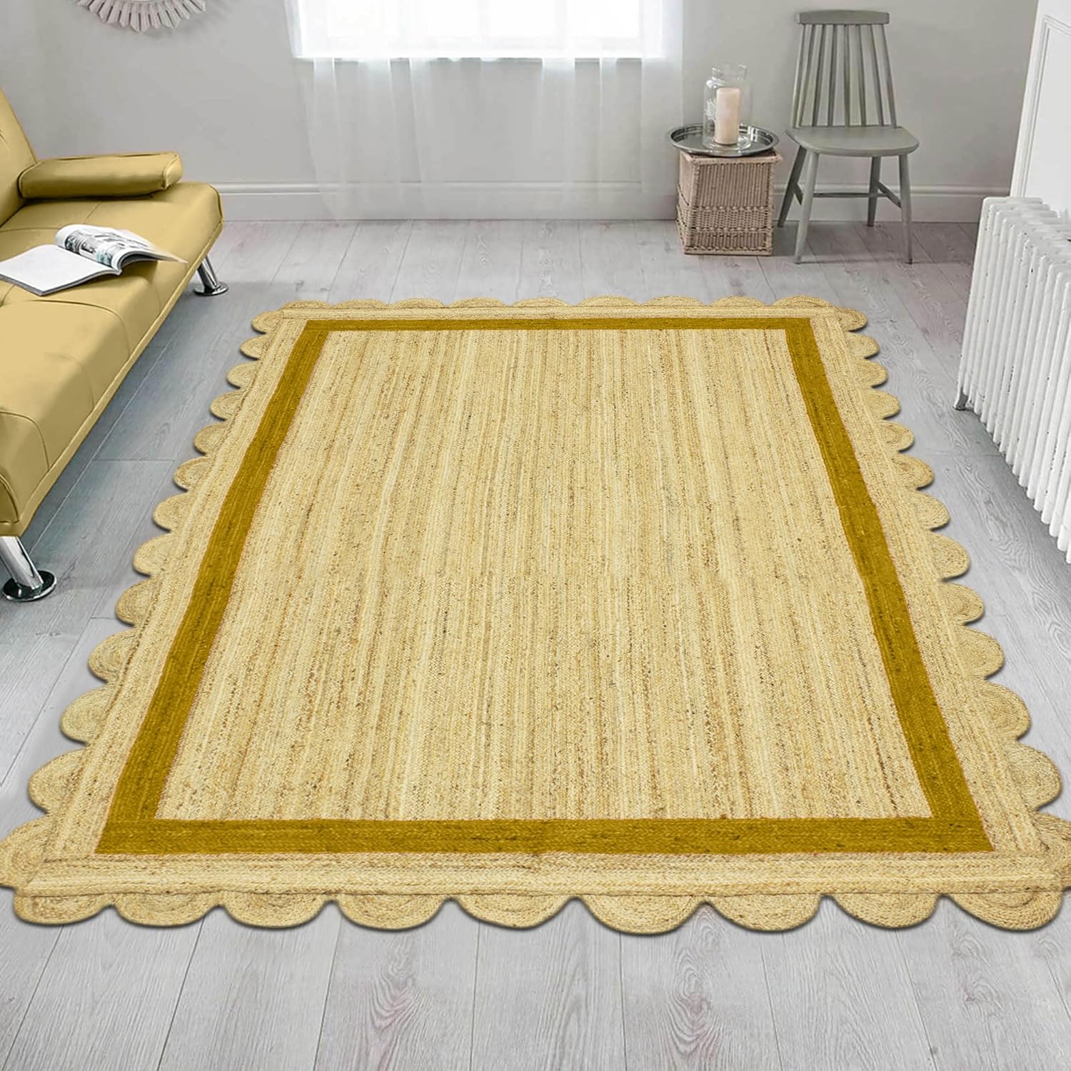 yellow border scaloped area rug2