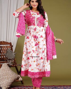 Jaipur Premium Pure Cotton Frock Style Kurti Set with Dupatta