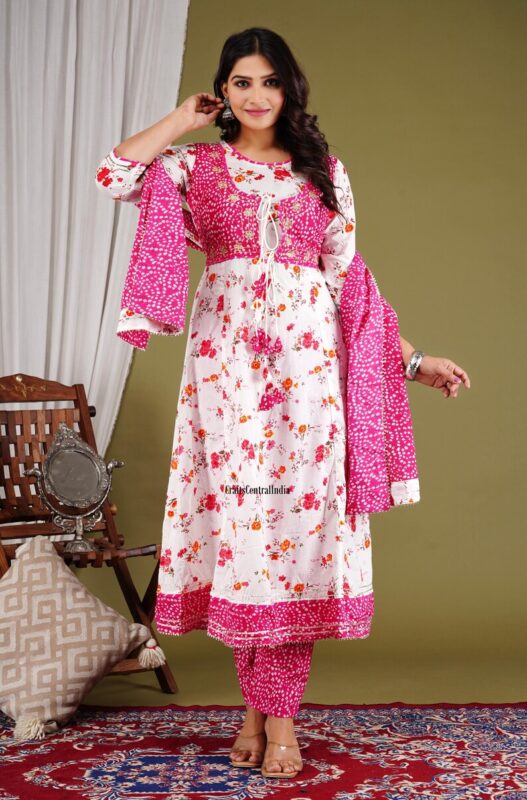 Jaipur Premium Pure Cotton Frock Style Kurti Set with Dupatta