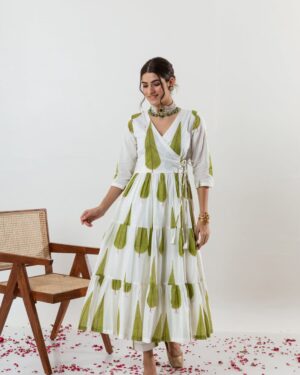 Jaipur Premium Pure Cotton Anarkali Kurti Set with Pants & Dupatta | Sanganeri Print Ethnic Wear for Women