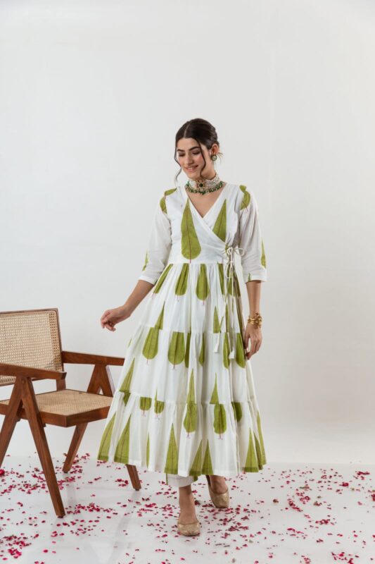 Jaipur Premium Pure Cotton Anarkali Kurti Set with Pants & Dupatta | Sanganeri Print Ethnic Wear for Women