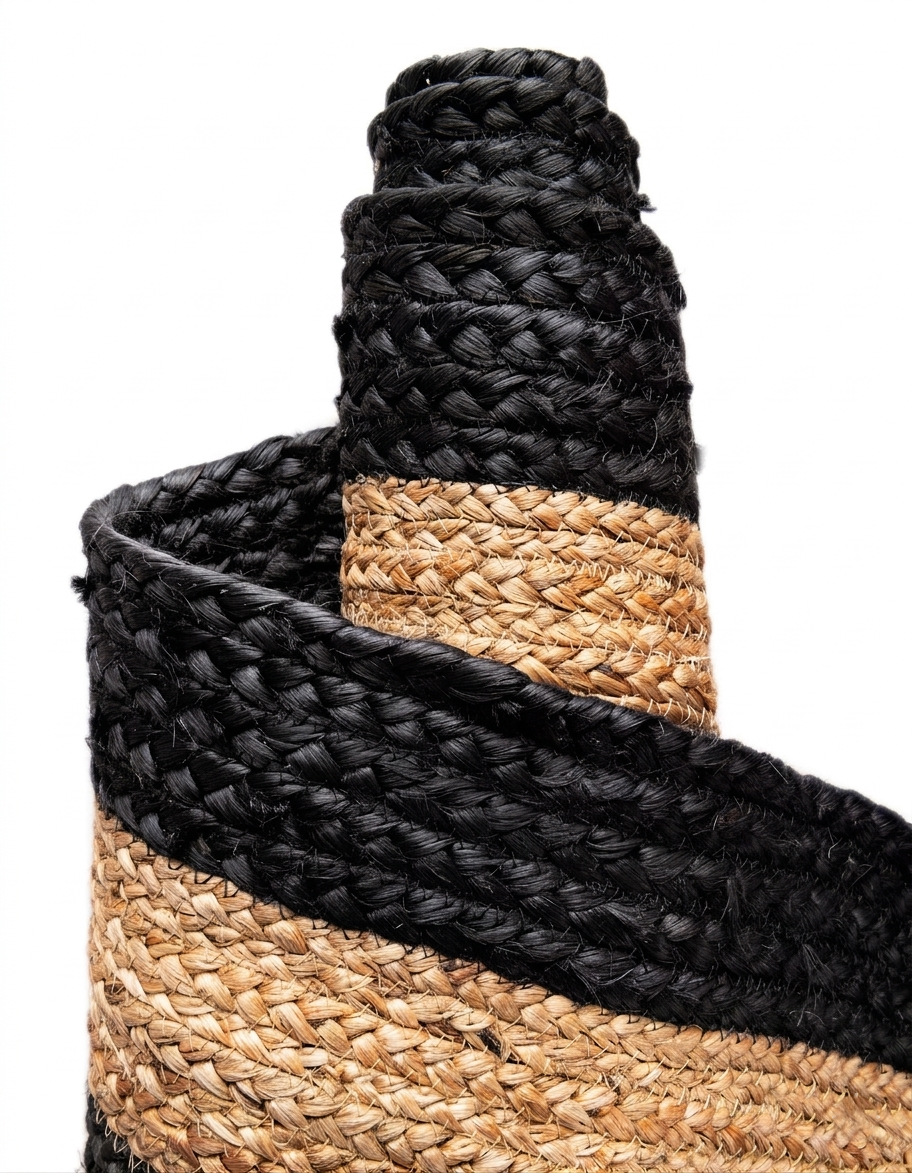 Black & Natural Handwoven Round Jute Carpet Black and Natural Handwoven Round Jute Carpet for Farmhouse Living Room