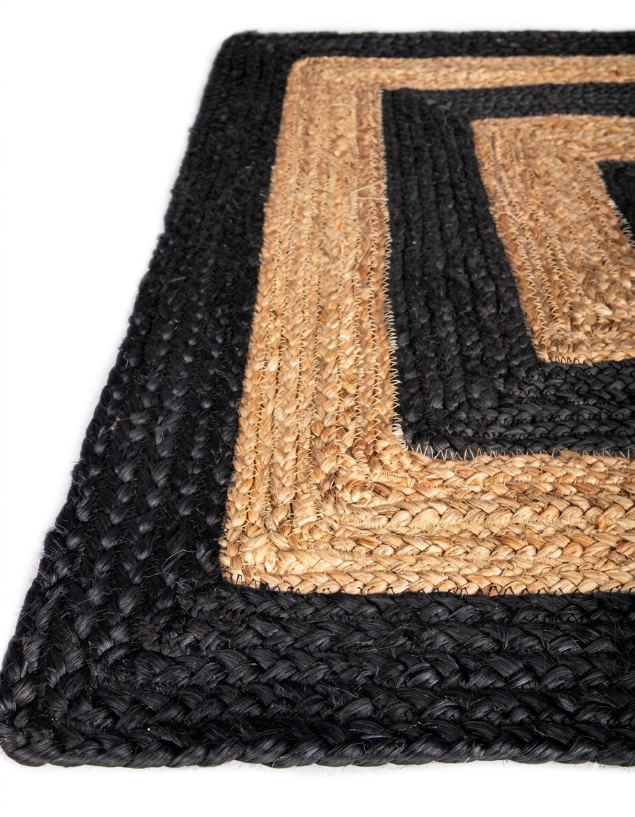Handwoven Natural Oval Jute Rug Black Border Handwoven Natural Oval Jute Area Rug with Black Border for Living Room