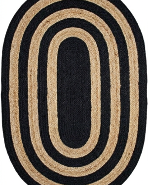 Handmade Oval Jute Carpet with Black Border for Modern Home Decor