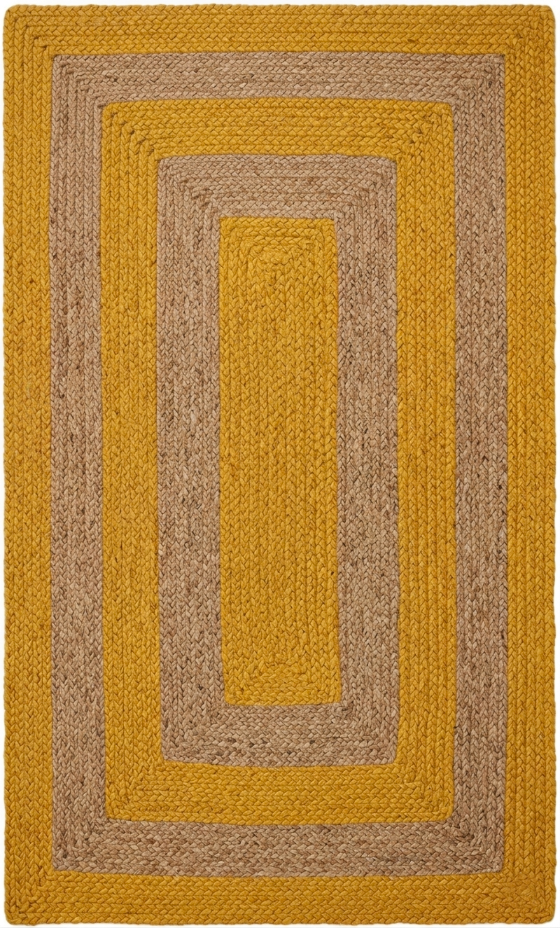 Yellow & Natural Rectangle Jute Area Rug Yellow and Natural Rectangle Jute Rug for Modern Home Decor