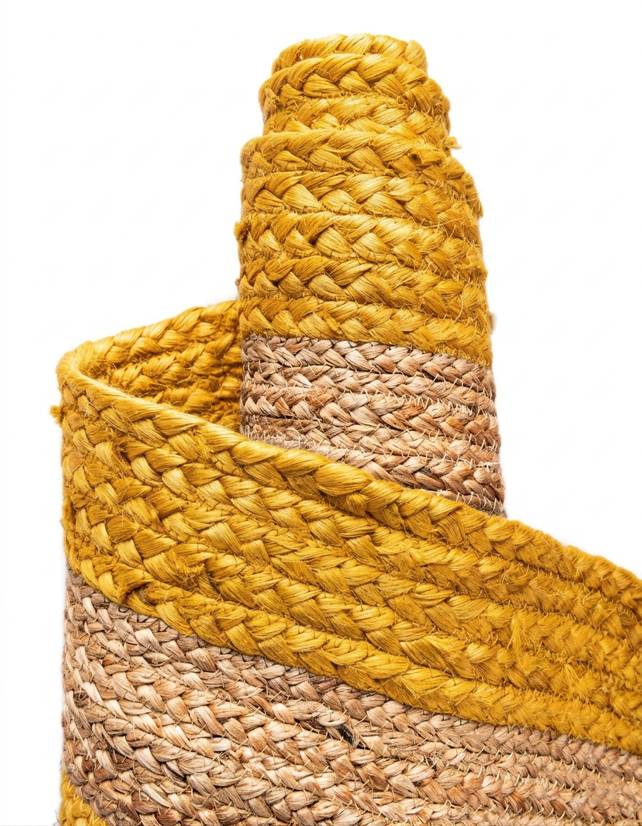 Handmade Rectangle Jute Carpet Yellow Border Handmade Rectangle Jute Carpet with Yellow Geometric Border Design