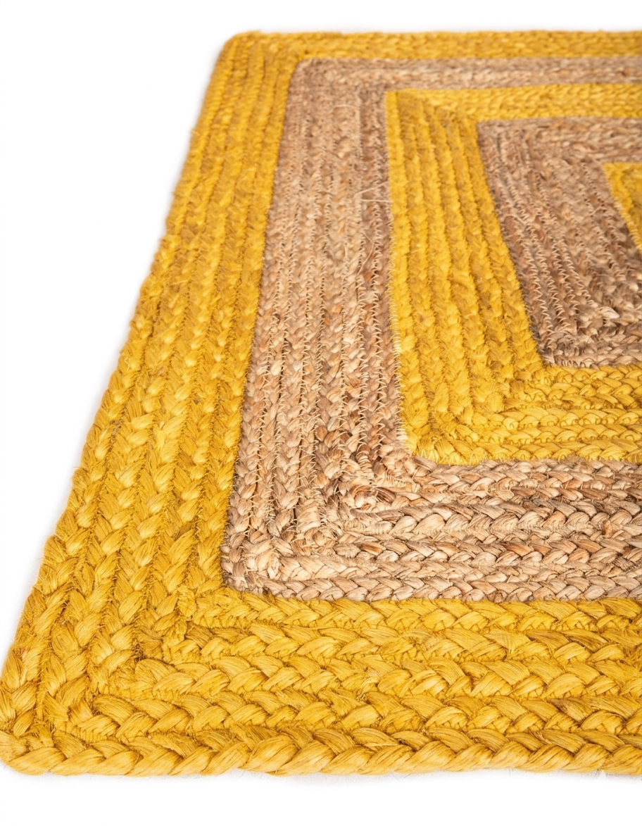 Yellow Border Natural Jute Area Rug Yellow Border Rectangle Area Rug Handmade from Natural Jute Fiber