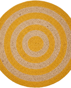 Yellow and Natural Round Braided Jute Rug for Modern Living Room Decor