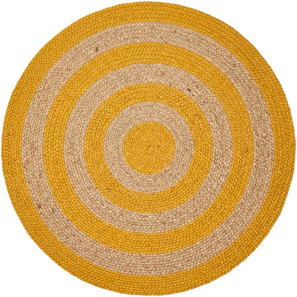 Yellow & Natural Round Braided Jute Rug Yellow and Natural Round Braided Jute Rug for Modern Living Room Decor