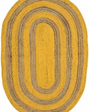 Yellow and Natural Oval Braided Jute Rug for Farmhouse Home Decor
