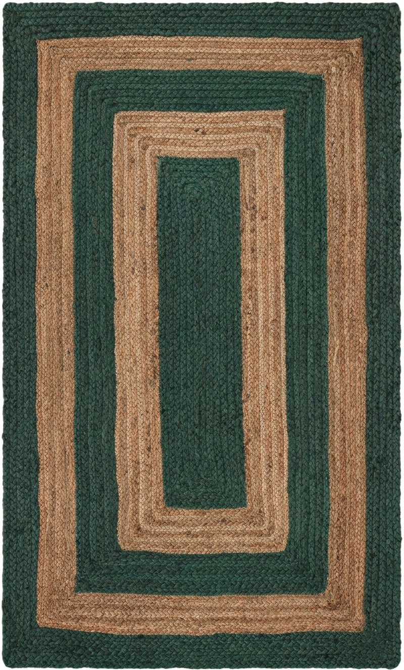 Green & Natural Rectangle Jute Area Rug Green and Natural Rectangle Jute Rug for Modern Home Decor