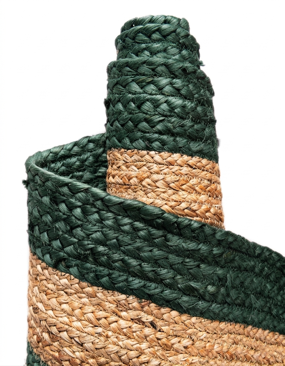 Handmade Rectangle Jute Carpet Green Border Handmade Rectangle Jute Carpet with Green Geometric Border Design