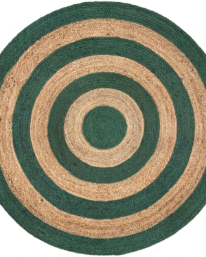 Green and Natural Round Braided Jute Rug for Modern Living Room Decor