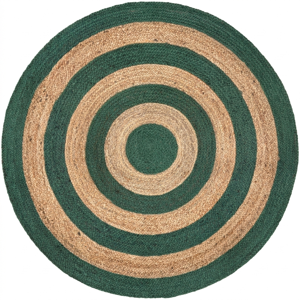 Green & Natural Round Braided Jute Rug Green and Natural Round Braided Jute Rug for Modern Living Room Decor