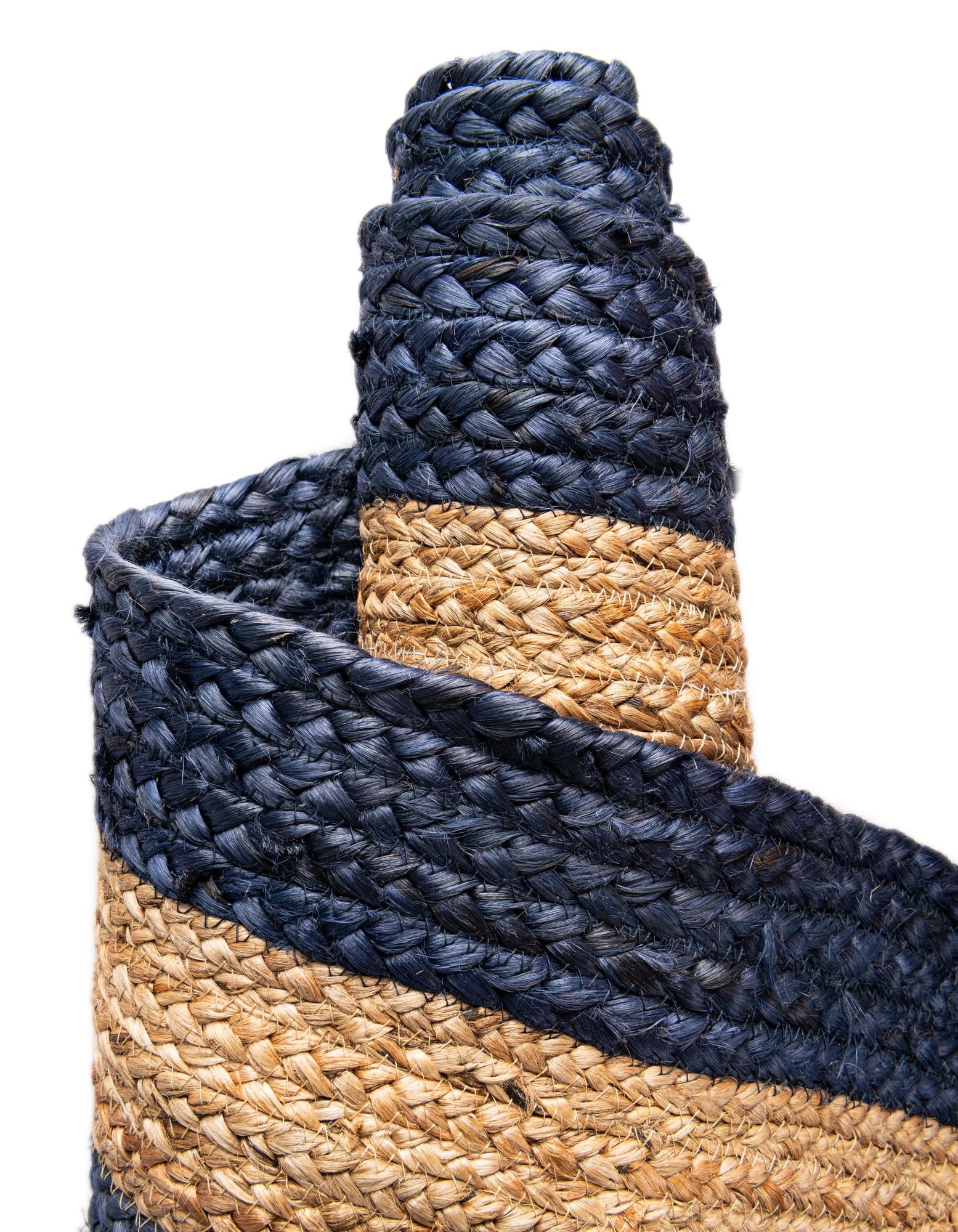 Blue & Natural Round Braided Jute Rug Blue and Natural Round Braided Jute Rug for Modern Living Room Decor