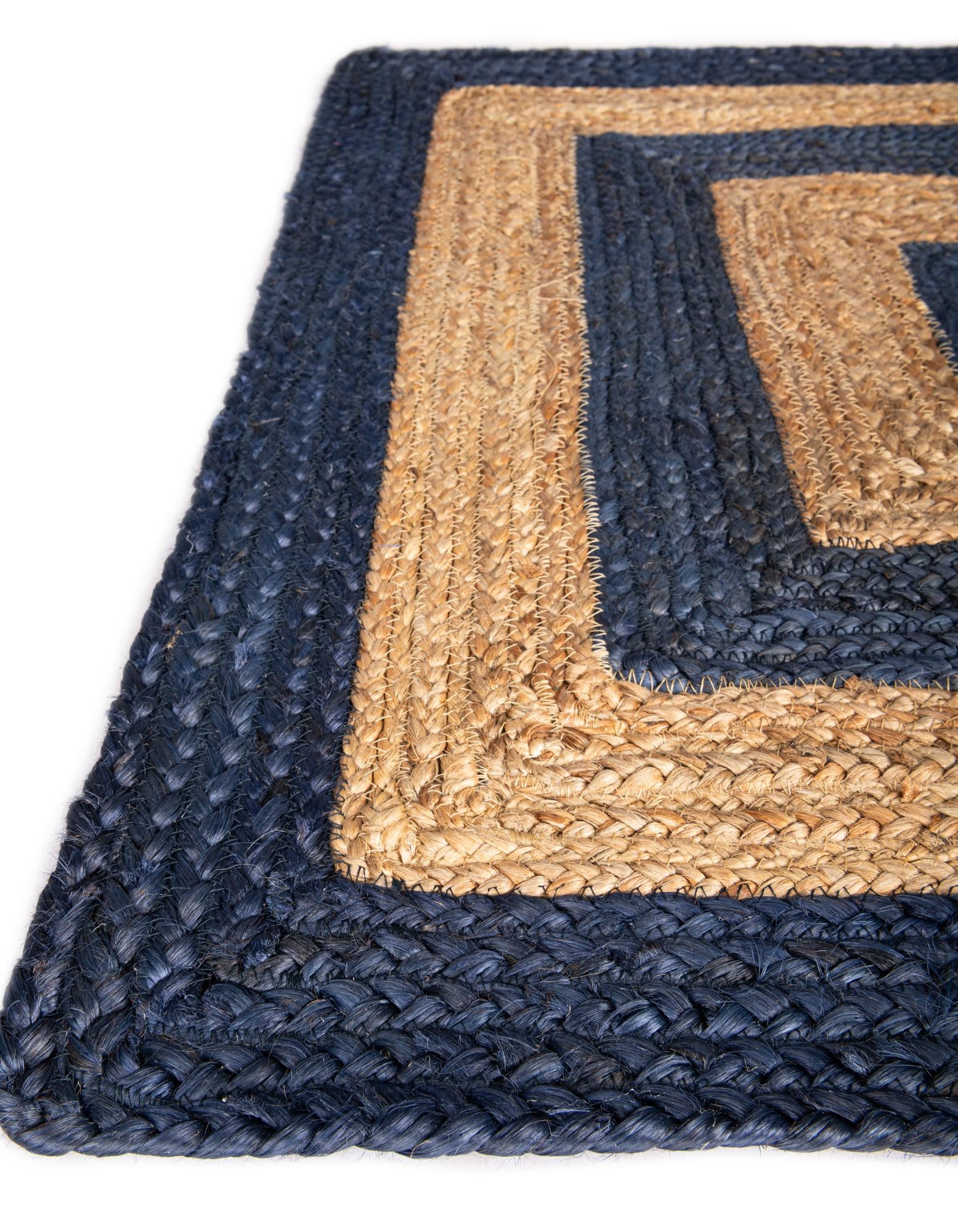Blue Border Natural Oval Jute Rug Blue Border Oval Area Rug Handmade from Natural Jute Fiber