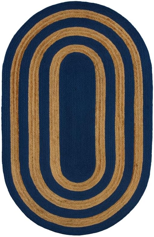 Blue & Natural Oval Braided Jute Rug Blue and Natural Oval Braided Jute Rug for Farmhouse Home Decor