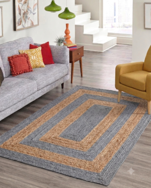 Gray and Natural Jute Area Rug in Modern Living Room Decor