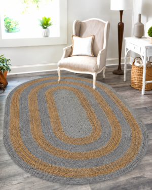 Handwoven Oval Gray Natural Jute Rug for Living Room Bedroom and Hallway