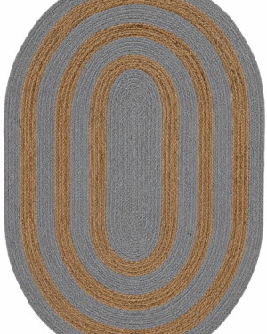 Oval Gray and Natural Jute Braided Area Rug Handmade Floor Carpet
