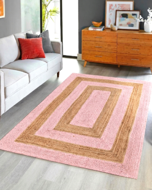 Pink and Natural Jute Area Rug in Modern Living Room Decor