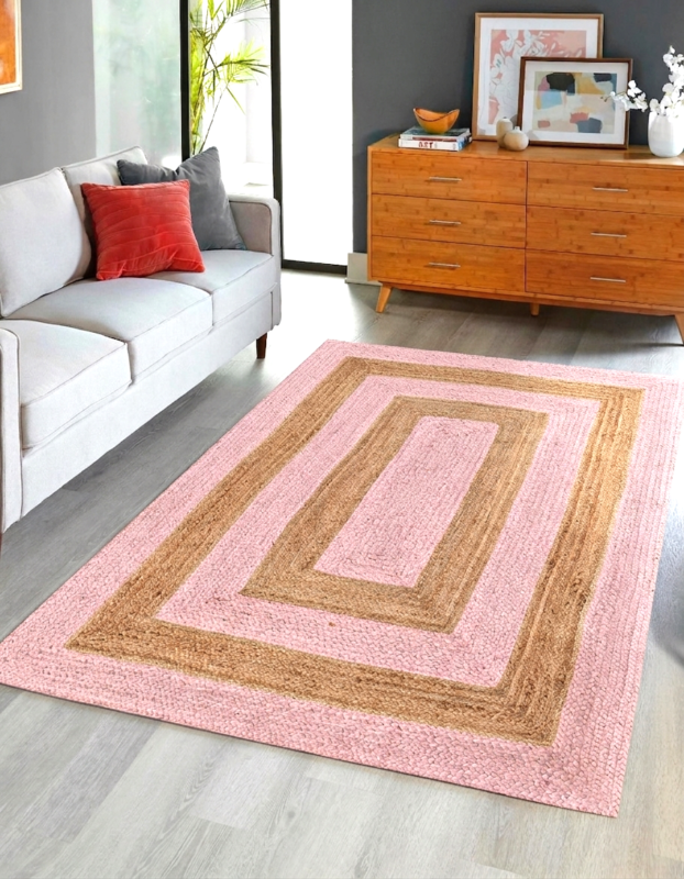 Pink and Natural Jute Area Rug in Modern Living Room Decor