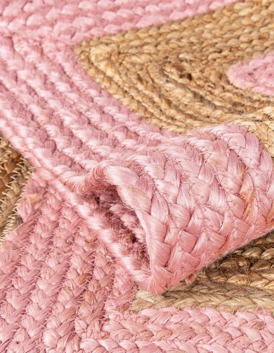 Rectangular Pink & Natural Jute Rug Rectangular Pink Natural Jute Floor Rug for Contemporary Living Room