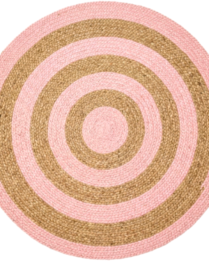 Handwoven Round Pink Natural Jute Rug for Living Room Bedroom and Entryway