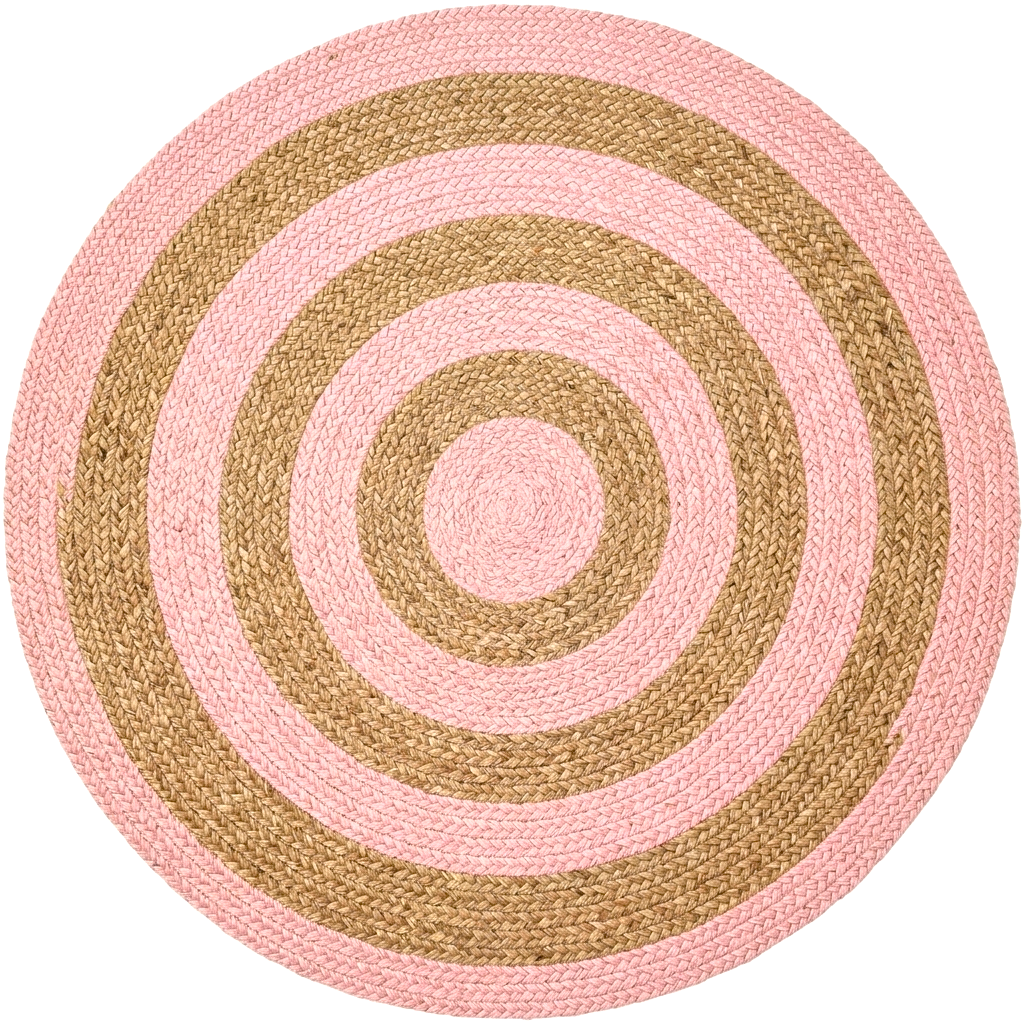 Handwoven Round Pink Natural Jute Area Rug Handwoven Round Pink Natural Jute Rug for Living Room Bedroom and Entryway