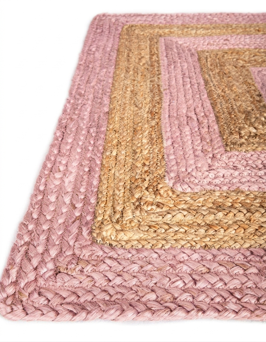 Natural Fiber Round Pink Jute Area Rug Natural Fiber Round Pink Jute Area Rug for Boho Farmhouse Interiors