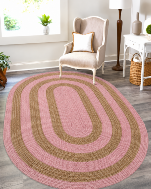 Handwoven Oval Pink Natural Jute Rug for Living Room Bedroom and Hallway