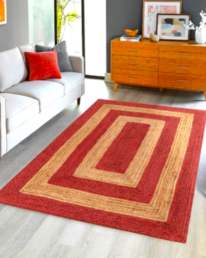 Red and Natural Jute Area Rug in Modern Living Room Decor