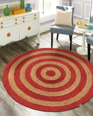 Handwoven Round Red Natural Jute Rug for Living Room Bedroom and Entryway